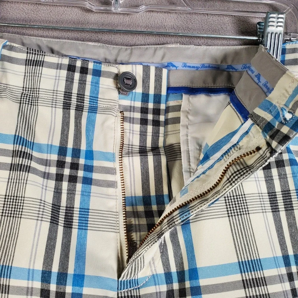 Tommy Bahama Shorts Mens 35 Blue Grey Plaid Stretch Preppy Golf 9